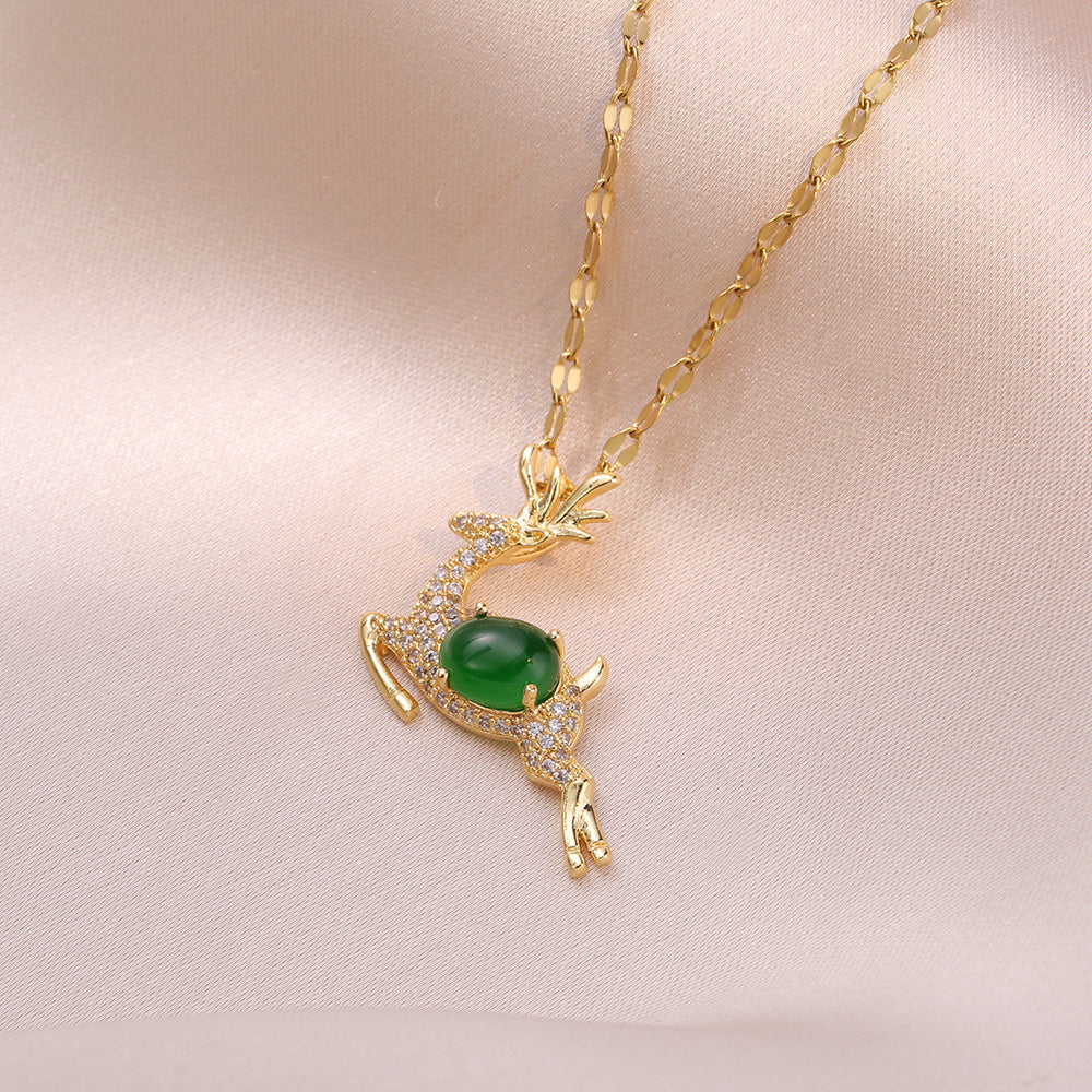 Wholesale Emerald Deer Cute Pendant Clavicle Necklace