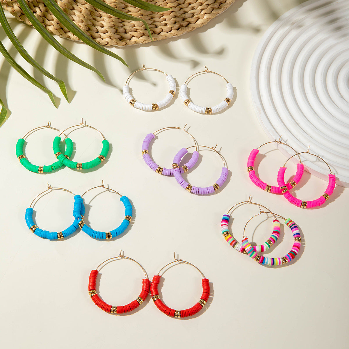 Wholesale 5PCS/Pack Dopamine soft clay earrings Fresh and sweet colorful earrings for women