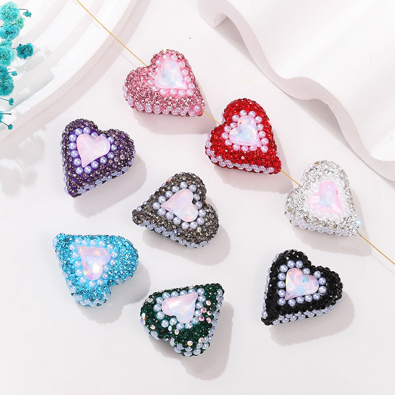Wholesale of Colored Soft Pottery with Twisted Hearts and Double-sided Diamond Inlaid Beads