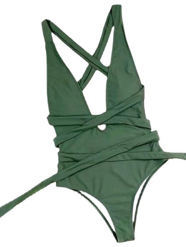 Wholesale Triangular Siamese Double Shoulder Strap Open Back Swimwear