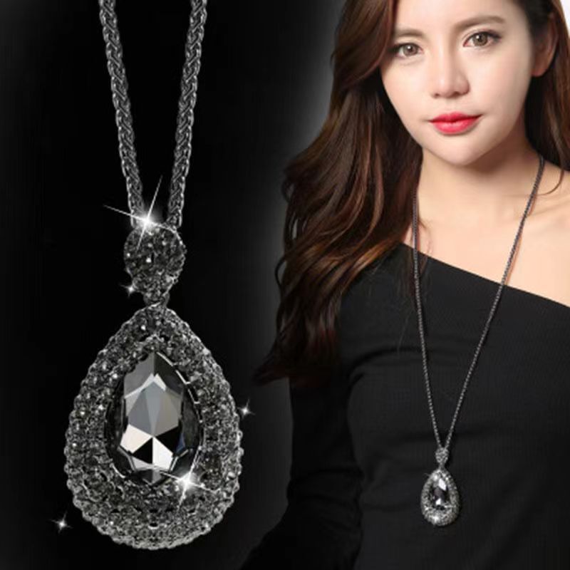 Wholesale Alloy Exaggerated Long Crystal Necklaces