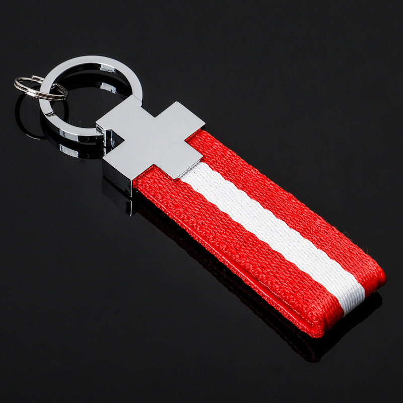 Wholesale 2pcs Tricolor Nylon Ribbon Zinc Alloy Keychain