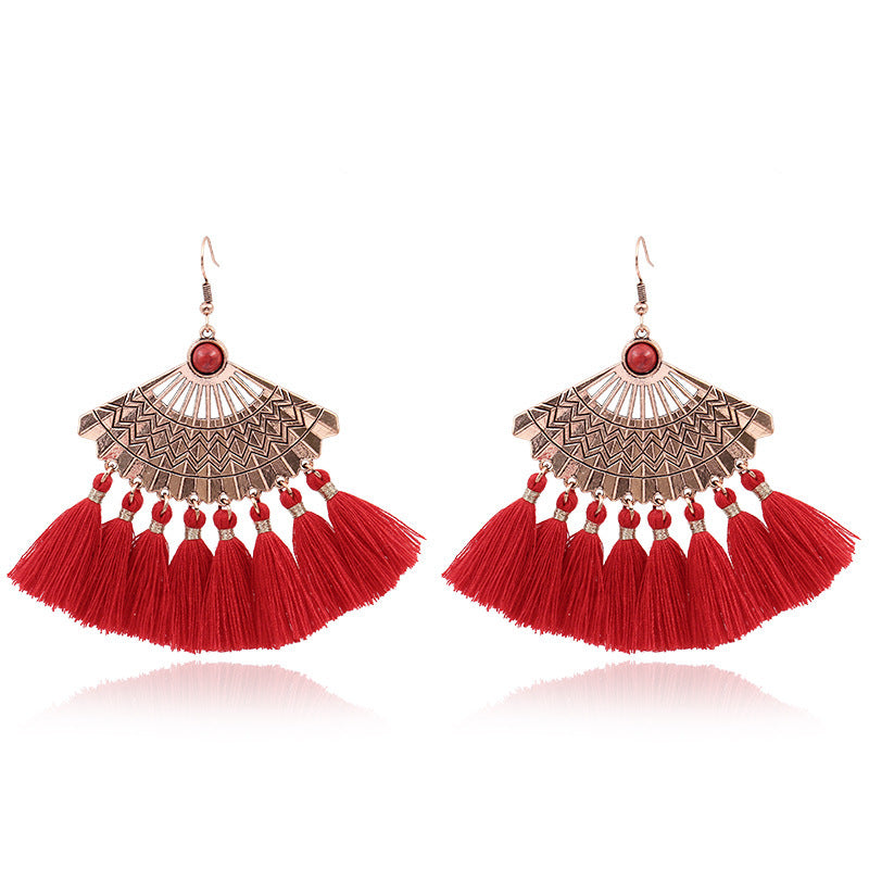Wholesale Bohemian Red Vintage Tassel Dream Catcher Earrings