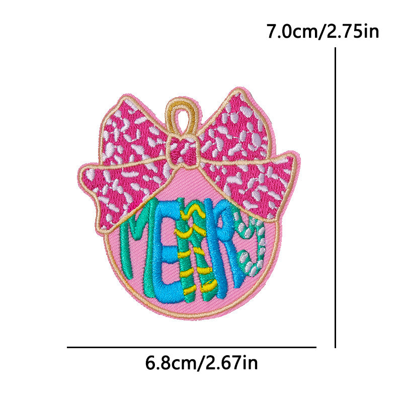 Wholesale Polyester Cartoon Christmas Letter Embroidered Patches For Clothing Hats Phone Cases DIY Decorative Accessory