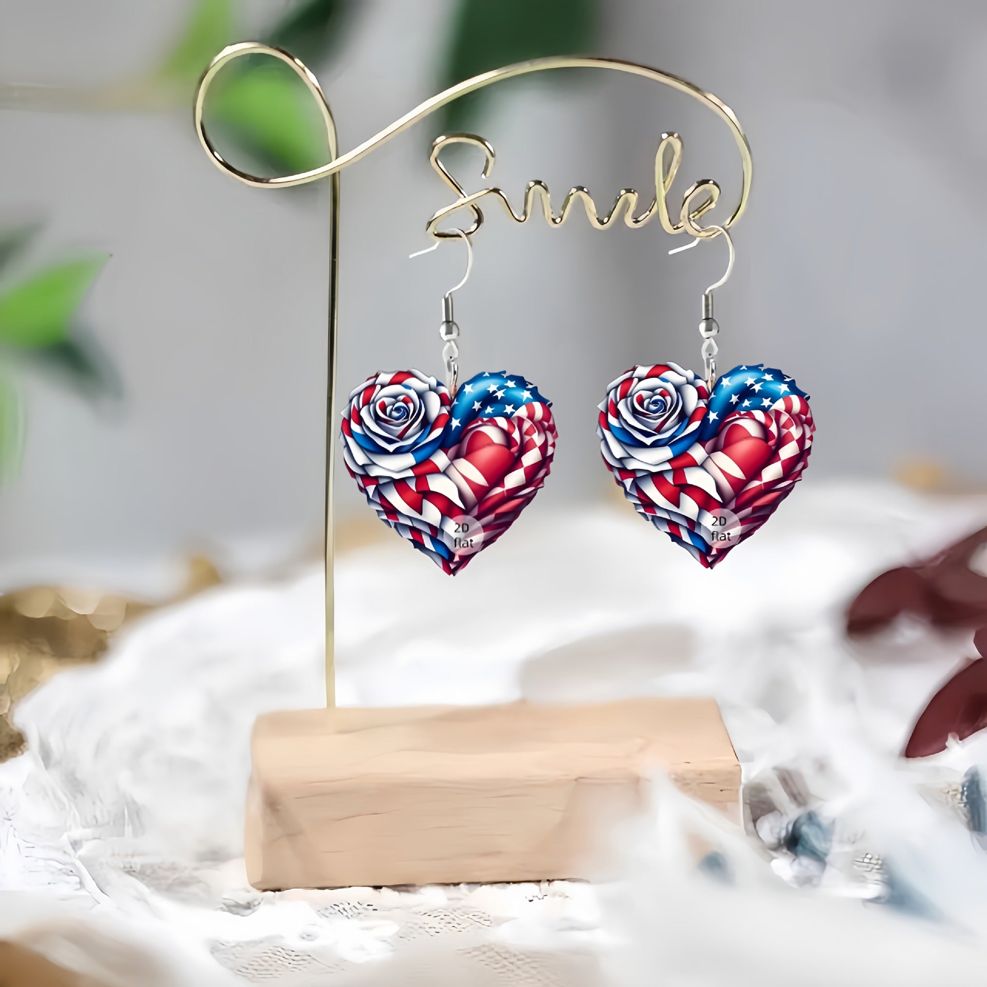 Wholesale 10pcs Acrylic earrings Independence Day heart-shaped rose earrings