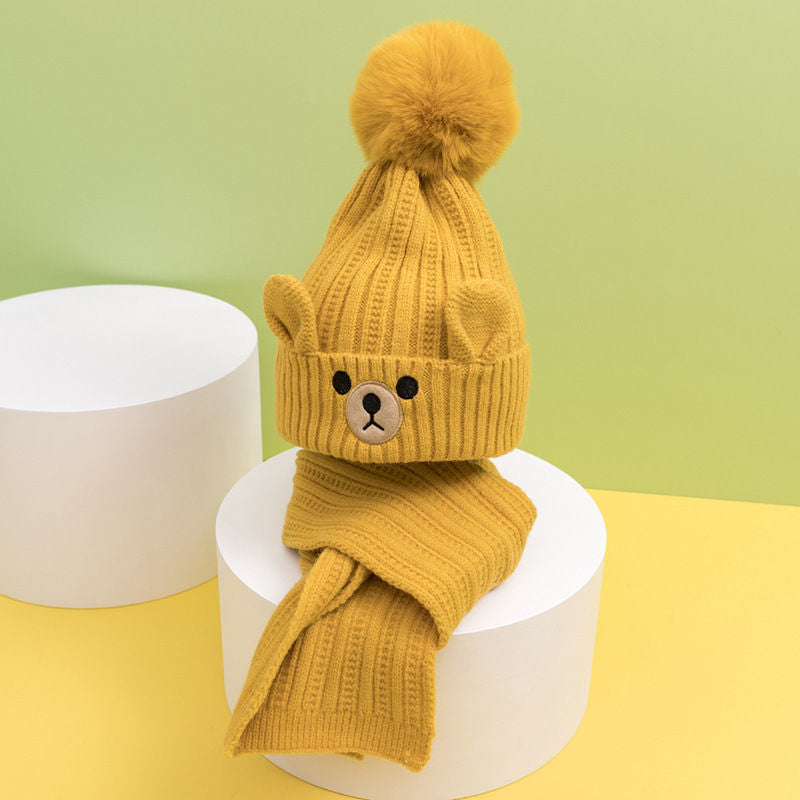 Wholesale Plus Velvet Winter Scarf Warm Knitted Beanie Set