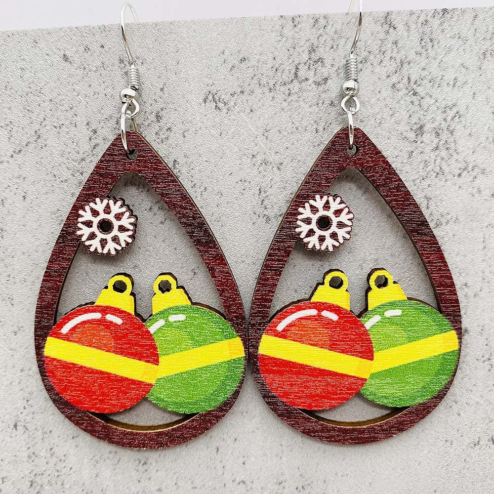 Wholesale Christmas Earrings Santa Hat Football Gloves Bell Print Wooden Earrings
