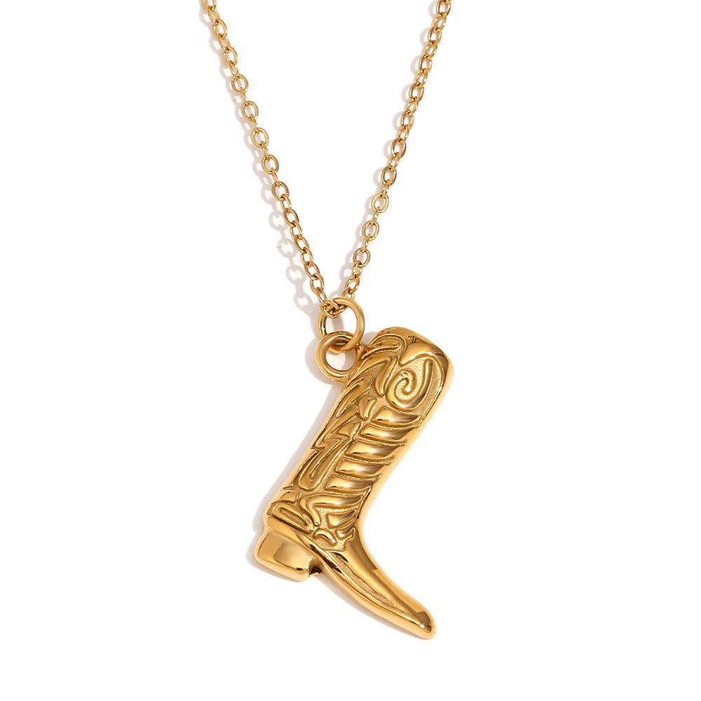Wholesale Stainless Steel Gold Plated Western Cowboy Boot Pendant Necklace