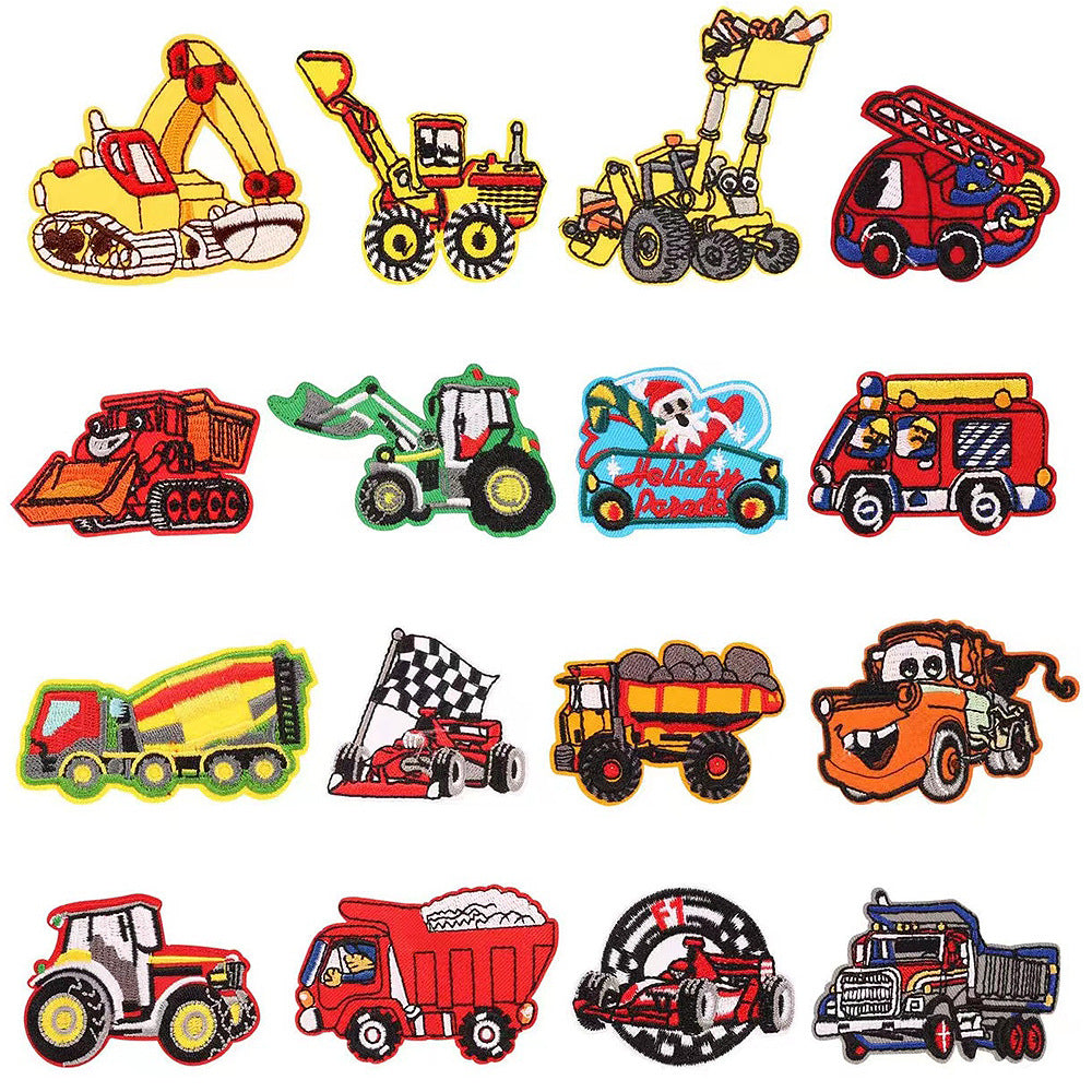 Wholesale Stylish Construction Vehicle Embroidery Patches Self Adhesive Polyester Cloth Applique For Clothing And DIY