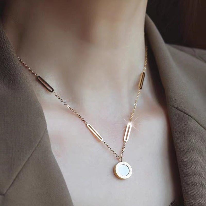 Wholesale Roman Numeral Titanium Steel Necklace Collarbone Sweater Chain