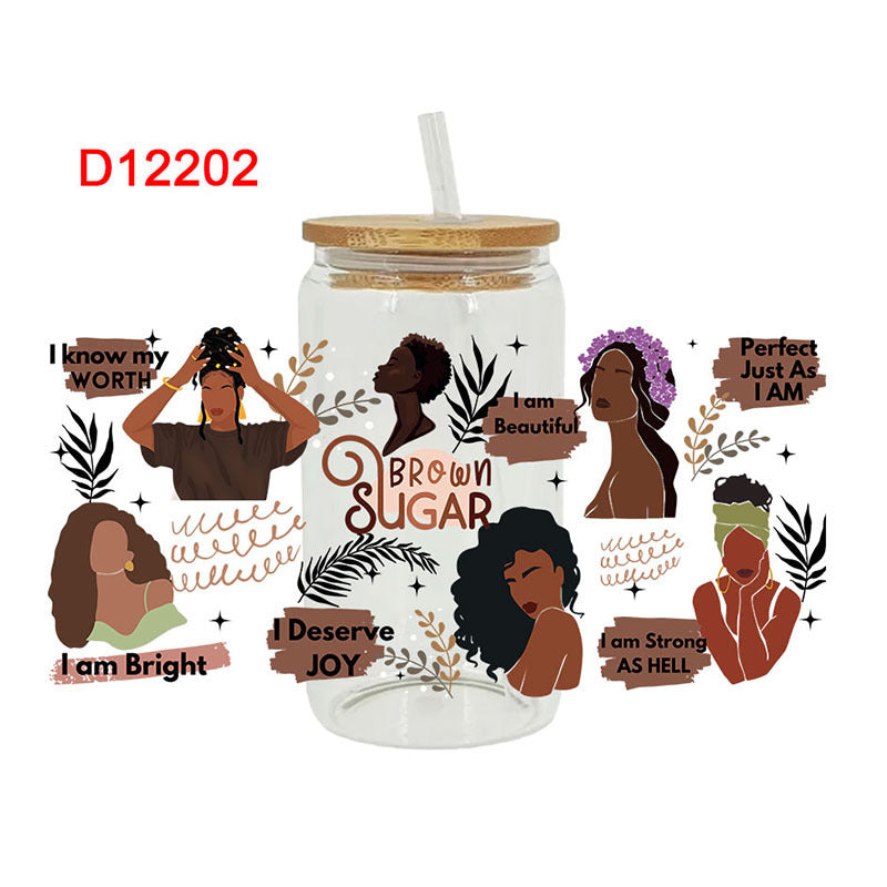 Wholesale Black Girl butterfly 16oz Cup UV DTF Wraps