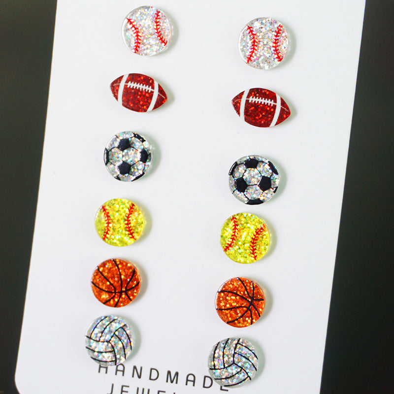 Wholesale 2 Pairs/Pack Shiny Football Baseball Acrylic Earrings