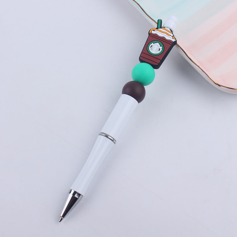 Wholesale Beaded Pens DIY Coffee Cup Silicone Teether Handmade Beaded Colorful Plastic Ballpoint Pen