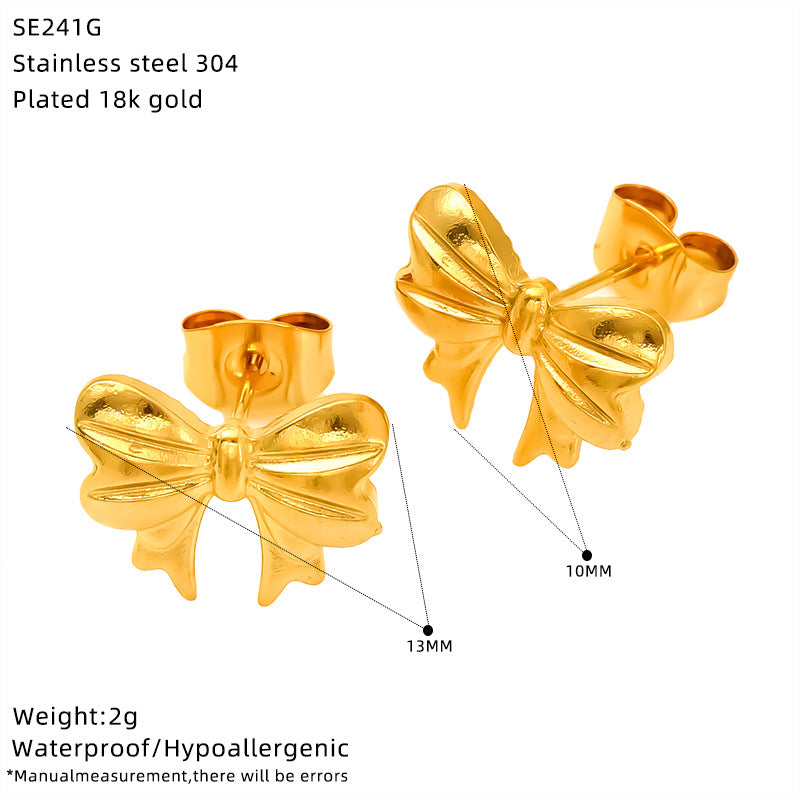 Wholesale Stainless Steel Heart Flower Hollow Zircon Bow Earrings