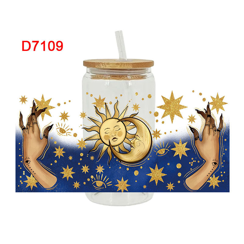 Wholesale Colorful Cartoon Cute Sun  Moon  and Stars Theme 16oz Cup UV DTF Wraps