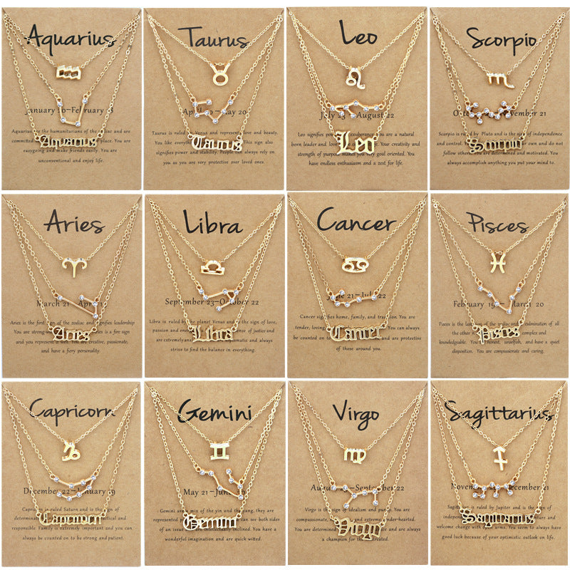 Wholesale Multi-layered Twelve Zodiac Signs Stainless Steel Necklace Set