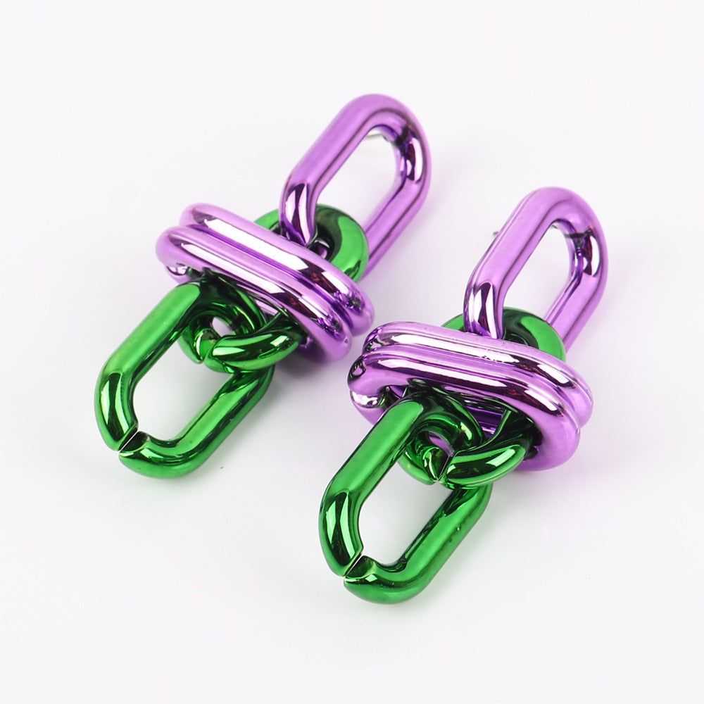 Wholesale Geometric Chain UV Electroplating Color Gas Earrings