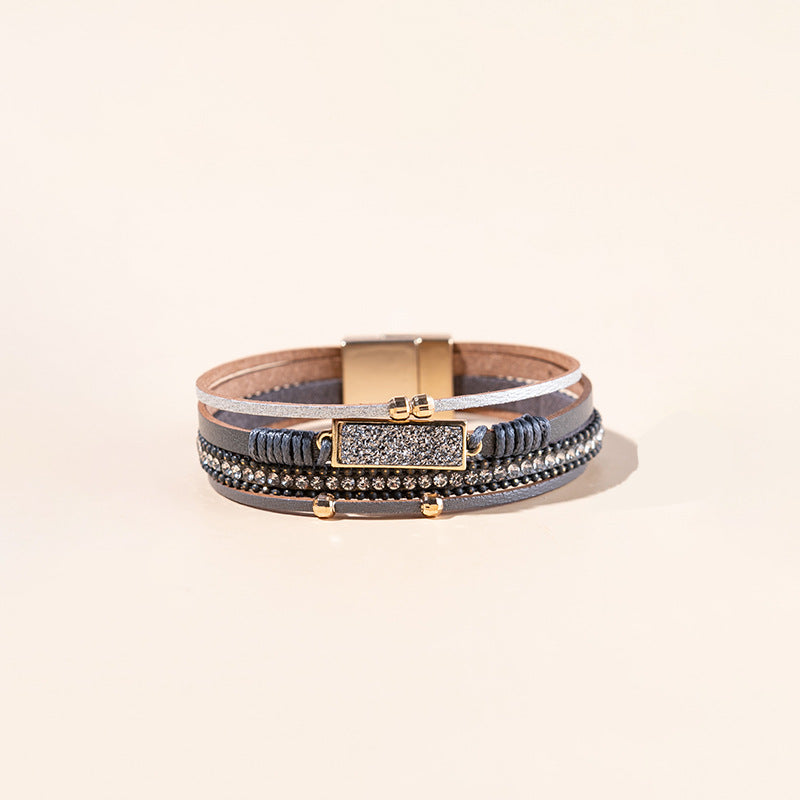 Wholesale Punk style magnetic buckle multi-layer wristband Layered Bracelet Set