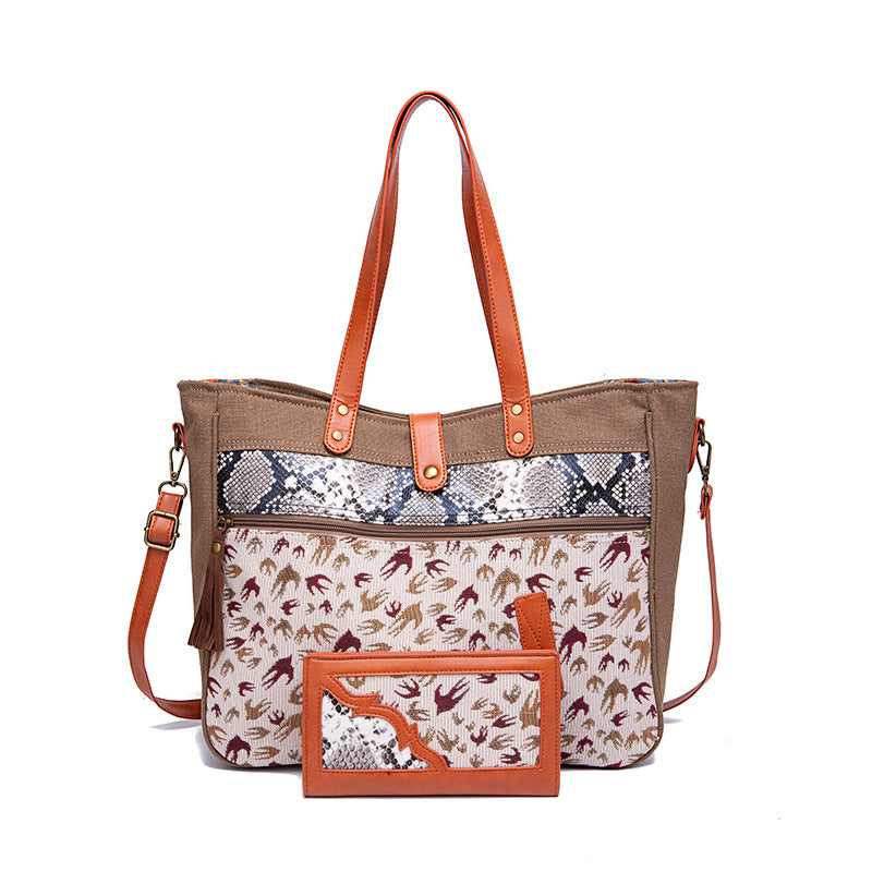 Wholesale Aztec Pattern Vintage Canvas Cotton Linen Tote Shoulder Bag Plus Wallet