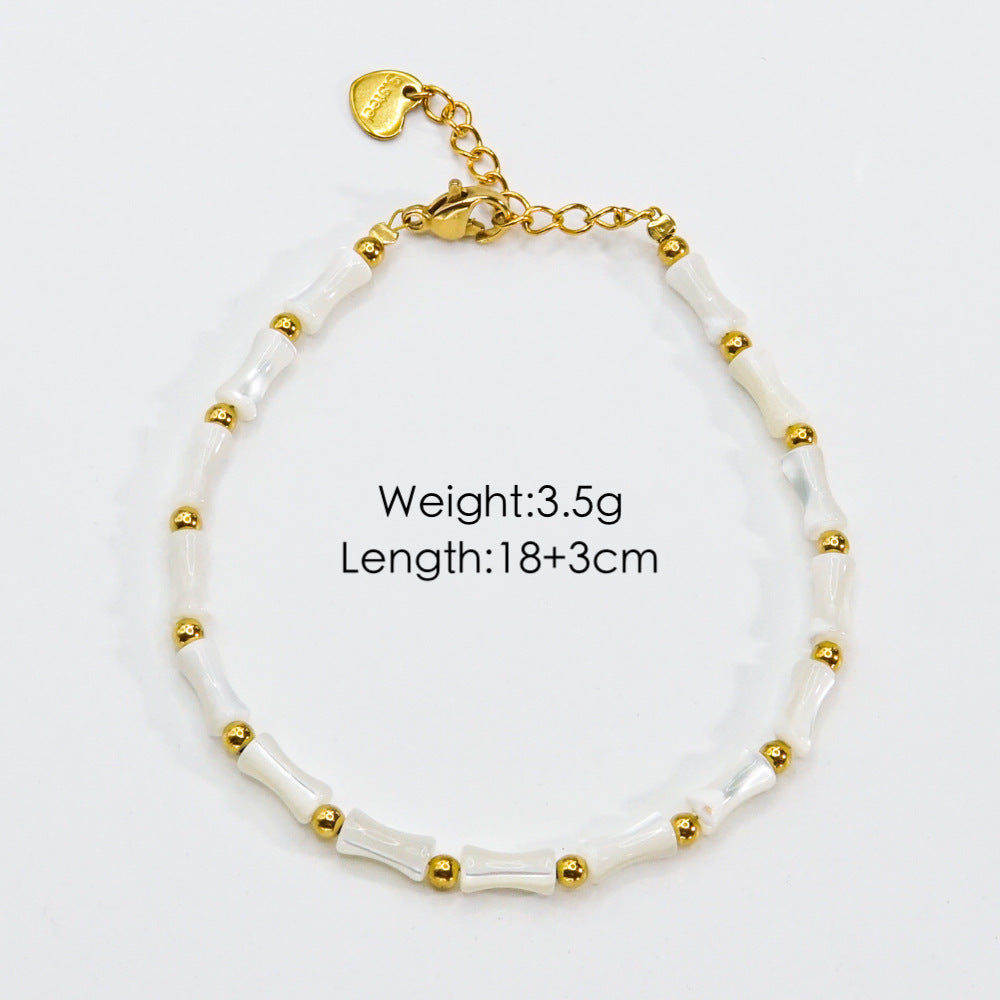 Wholesale Beaded titanium steel natural stone pearl crystal high-end non-fading hand jewelry