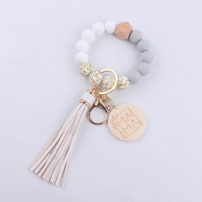 Wholesale Printed Silicone Beaded Wrist Keychains