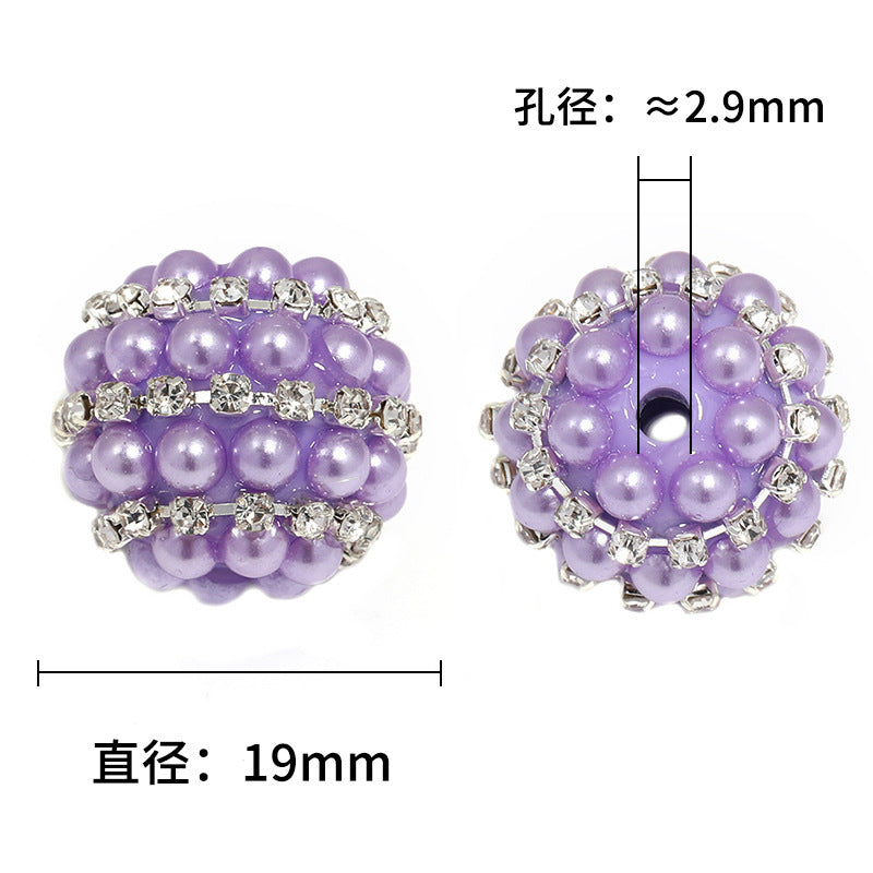 Wholesale 5pcs Candy-colored pearl rhinestone ball with straight hole