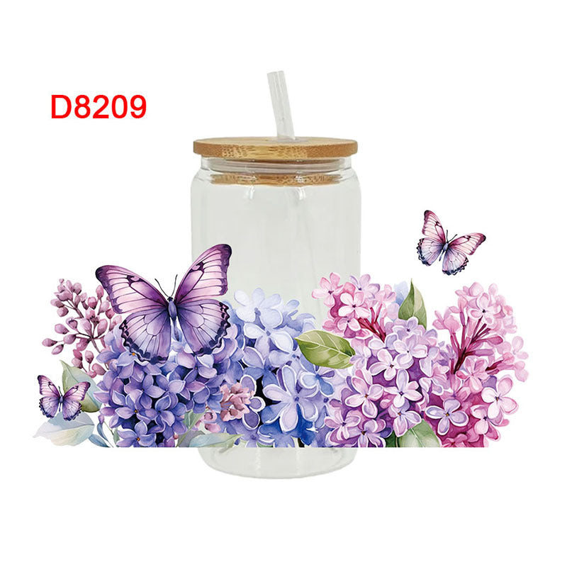 Wholesale Colorful Cartoon Butterfly Rose 16oz Cup UV DTF Wraps