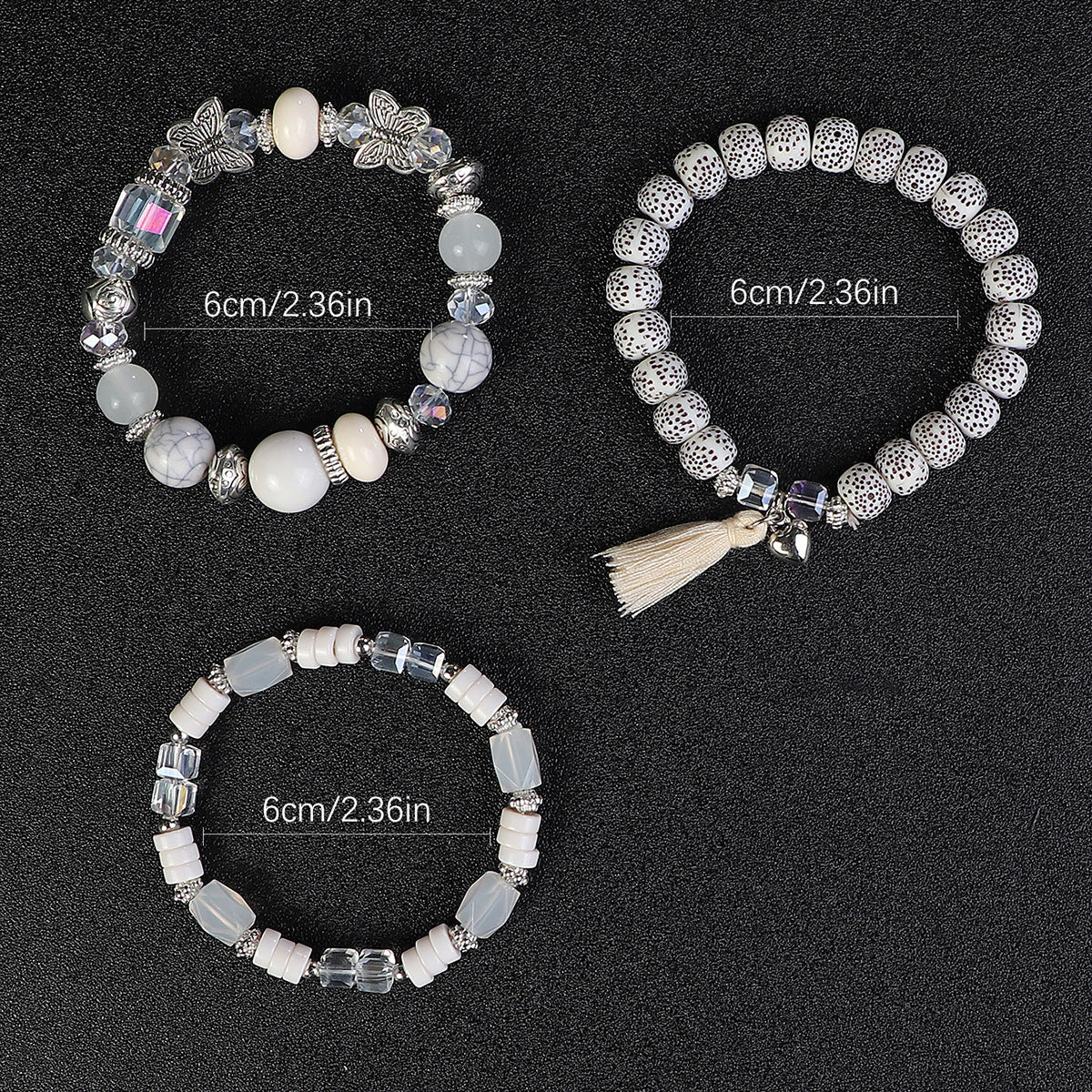 Wholesale Butterfly Tassel Pendant Glass Elastic Bracelet