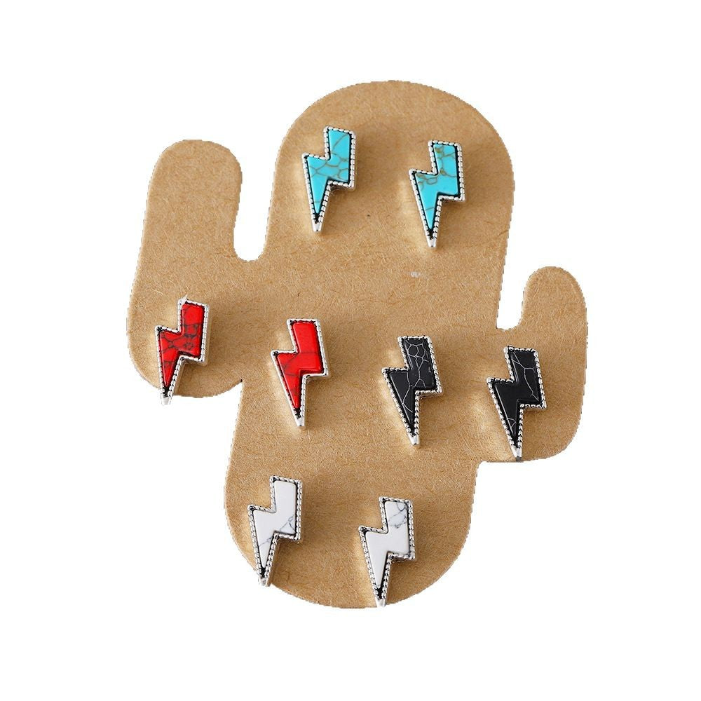 Wholesale Western Bohemian Lightning Round Turquoise Earring Set