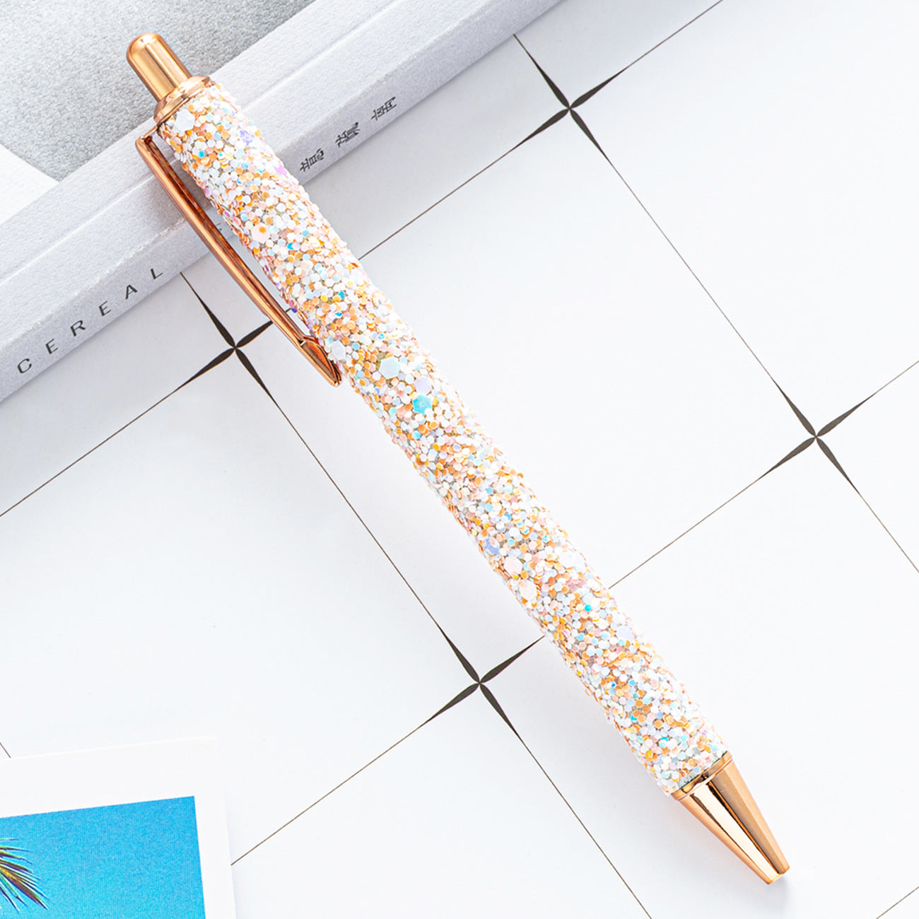Wholesale 2pcs Metal Pen Glitter Cute Cartoon Multicolor Sequin Ballpoint Pen