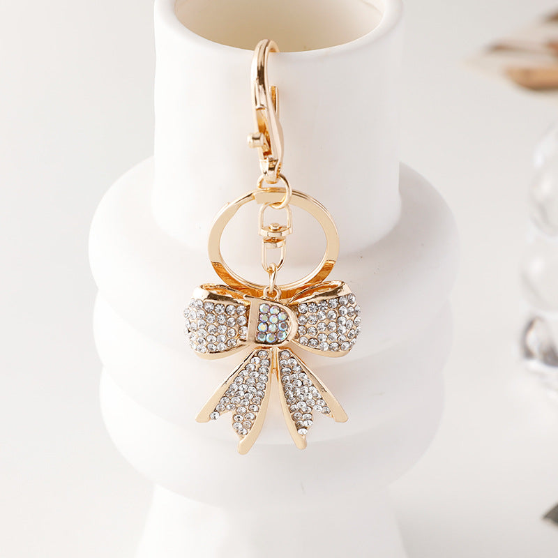 Wholesale Letter D Rhinestone Bow Keychain
