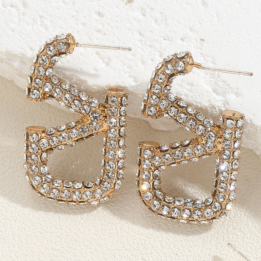 Wholesale Letter V Full Diamond Alloy Letter Stud Earrings