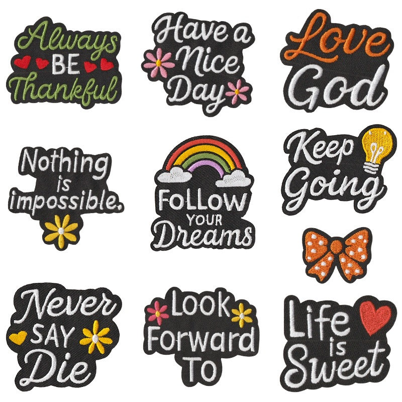Wholesale Trendy Letter Quote Embroidered Patches No Sew Iron On DIY Accessory For Clothes Bags Towels 10 Pack