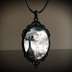 Wholesale Vintage Gothic style bat castle crow cross blood black cat church cemetery vampire vintage necklace