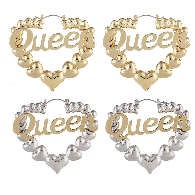 Letras de metal de corazón al por mayor Pendientes de metal