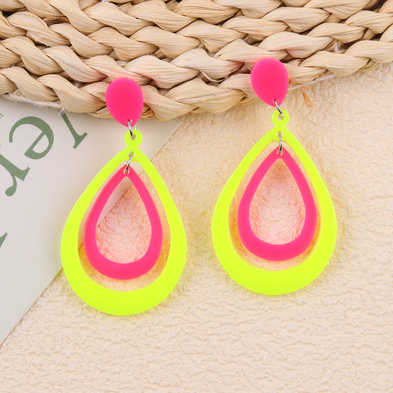 Wholesale Geometric fluorescent droplet shaped hollow acrylic earrings