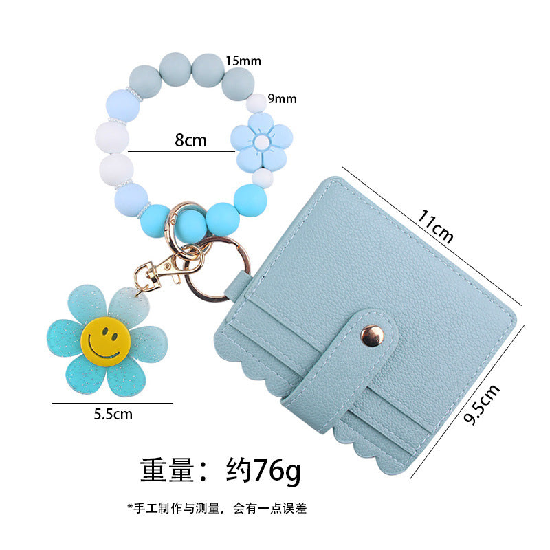 Wholesale Cartoon Sunflower Beaded DIY Silicone Bracelet Wallet Keychain