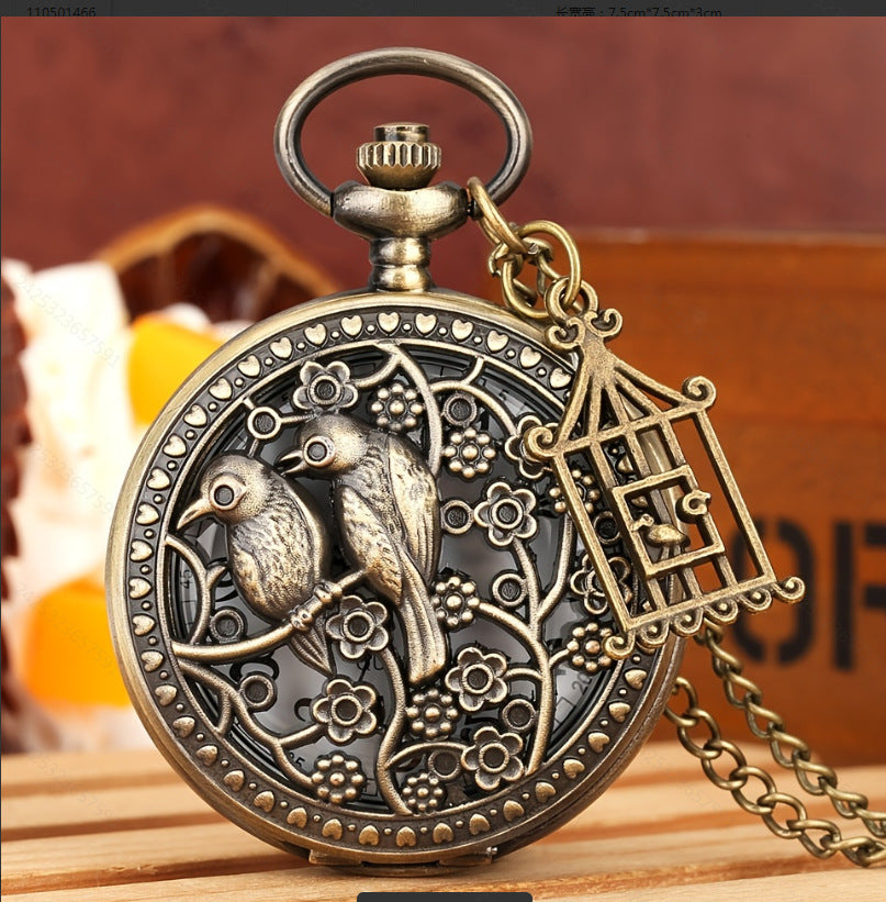 Wholesale Hollow Butterfly Pocket Watch Plus Flat Birdcage Accessories Quartz Alloy Pocket Watch
