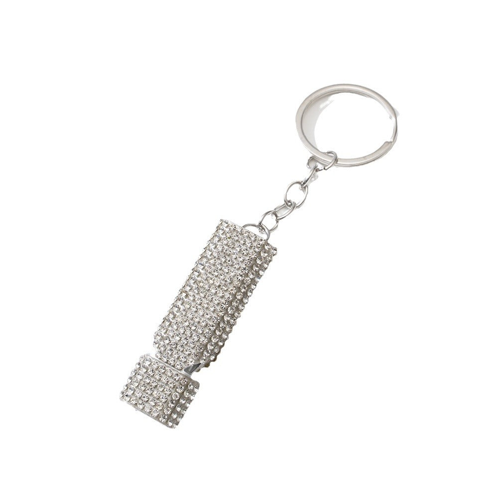 Wholesale Outdoor Flat Aluminum Alloy Double Tube Whistle Diamond Pendant Keychain