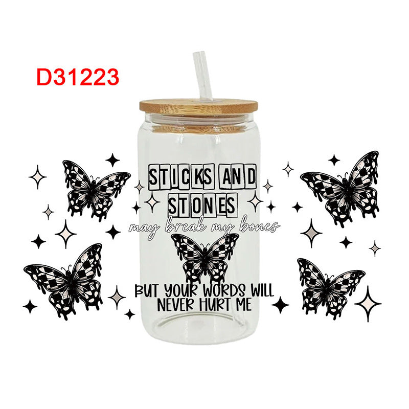 Wholesale Colorful Butterfly Flowers  16oz Cup UV DTF Wraps