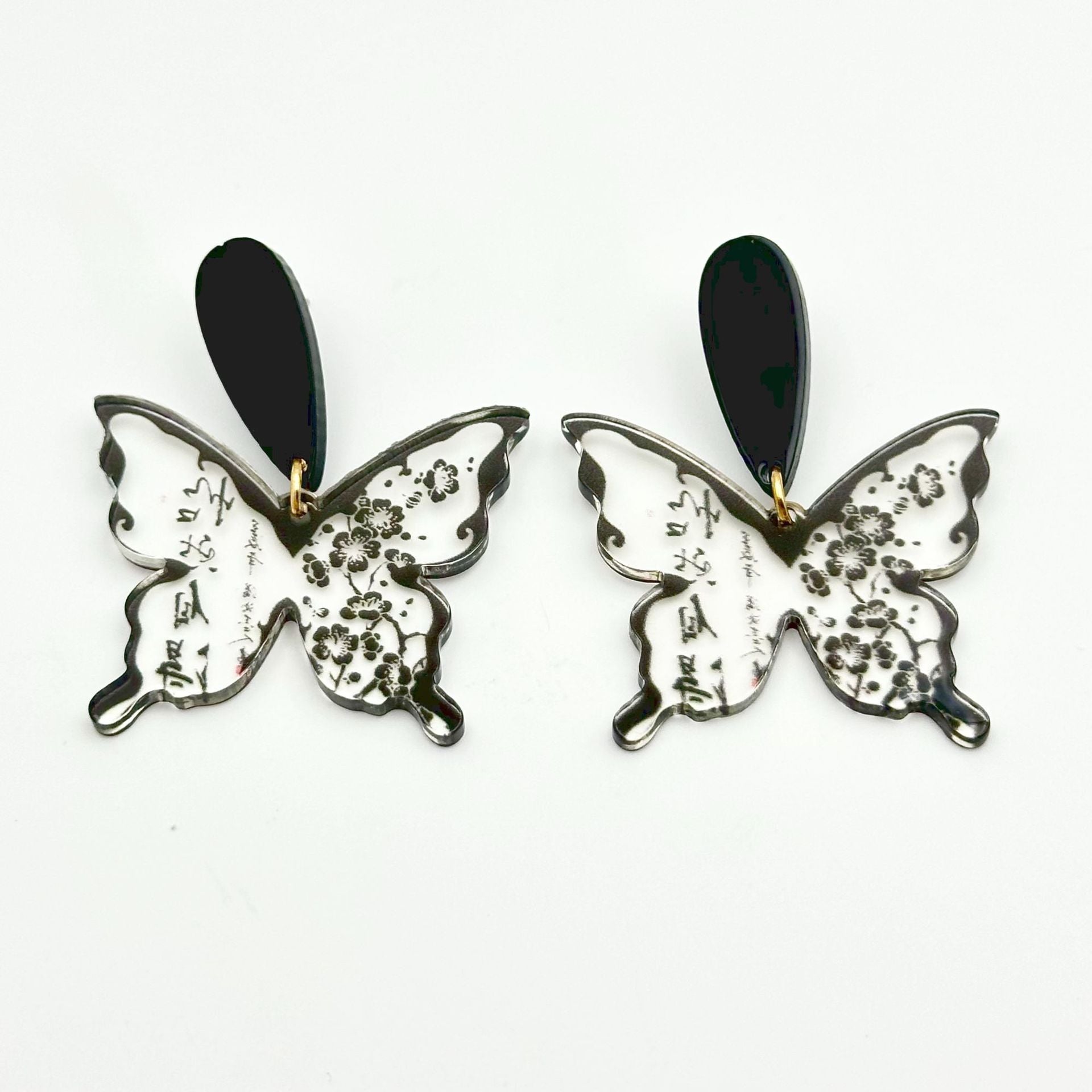 Wallesar Ink Butterfly Calligraphy Antique Earrings