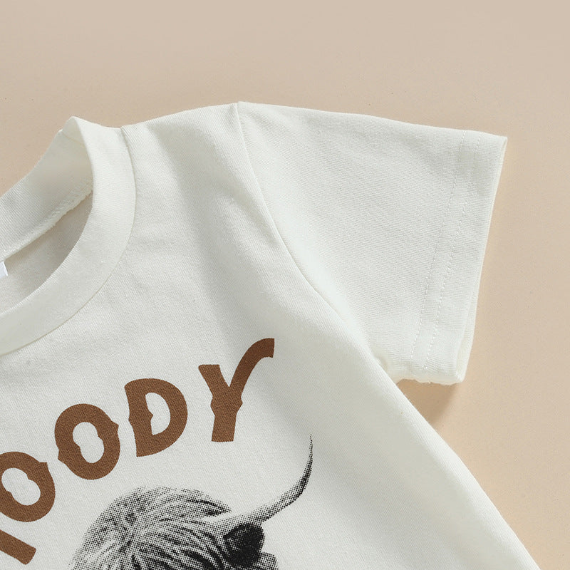 Wholesale Cotton Children's MOODY Cow Head T-shirt Tassel Flared Pants Set Two-piece Set