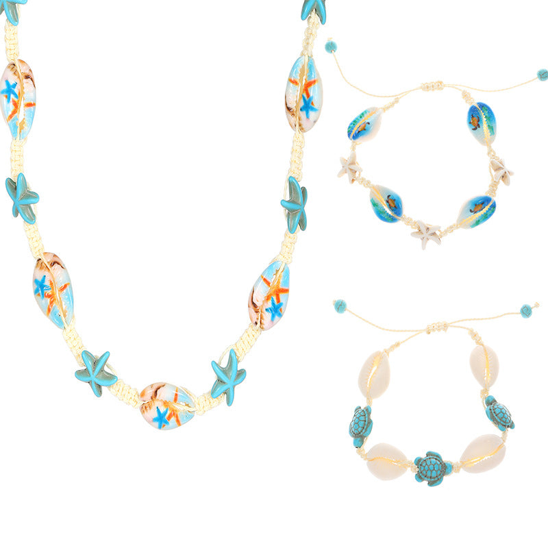 Wholesale Summer Shell Bohemian Creative Braided Turtle Starfish Necklace