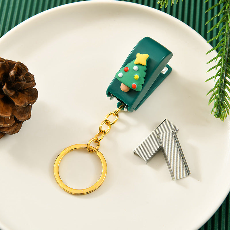 Wholesale Christmas Cute Cartoon Mini Stapler Student Small Stapler with Keychai