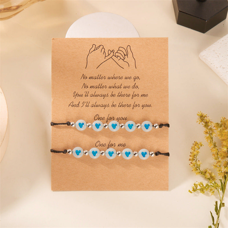 Wholesale Luminous Love Braided Adjustable Bracelet Set