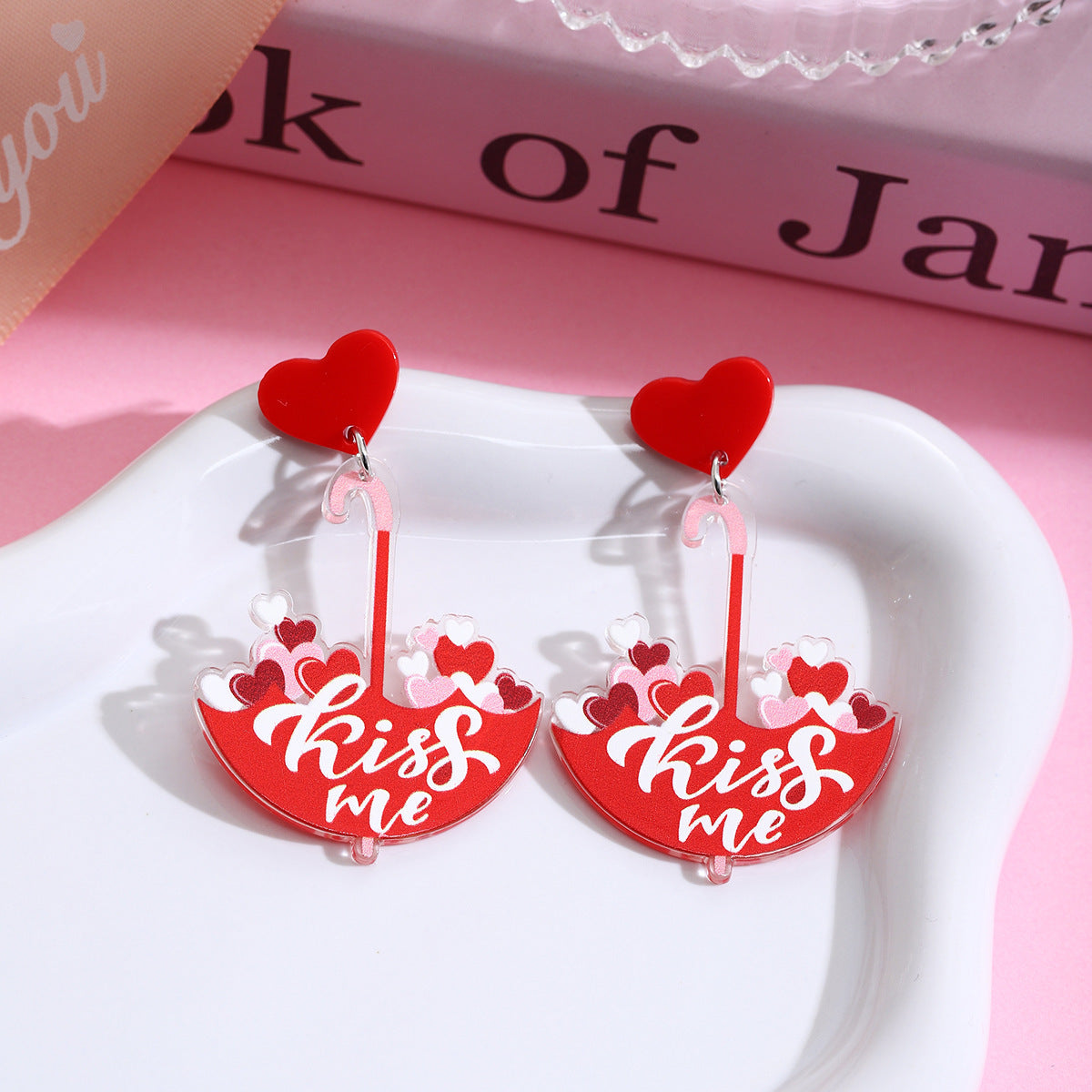 Wholesale Valentine' s Day Pink Love Acrylic Earrings