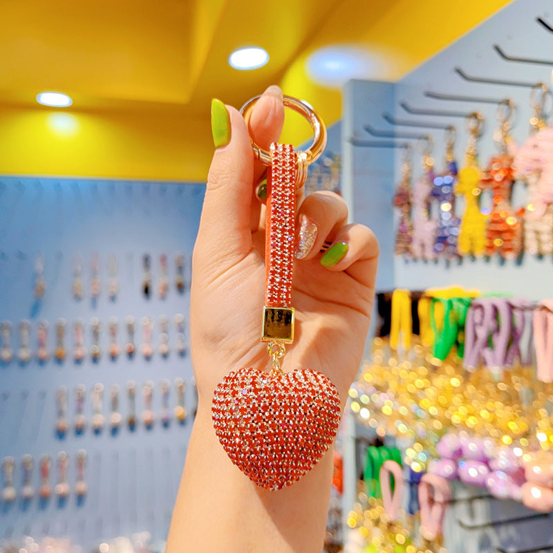 Wholesale Full Diamond Cute Peach Heart Rhinestone Keychain