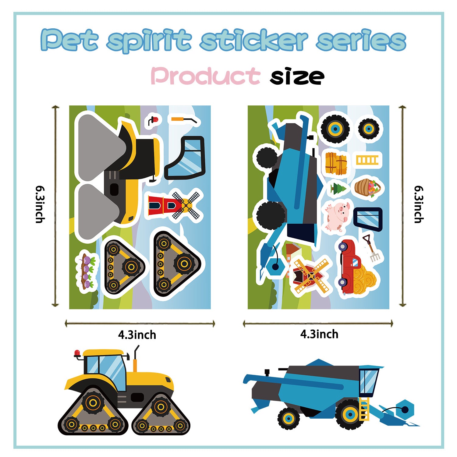 Wholesale 8pcs Cartoon Countryside Construction Vehicle Puzzle Stickers