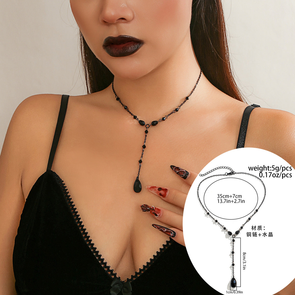 Wholesale Retro Gothic dripping blood tassel niche sweet cool metal drop necklace