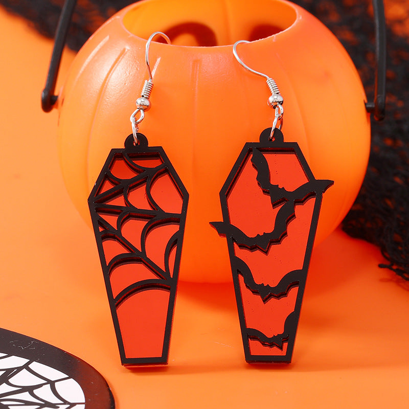Wholesale Acrylic Ear Spider Web Wooden Coffin Earrings